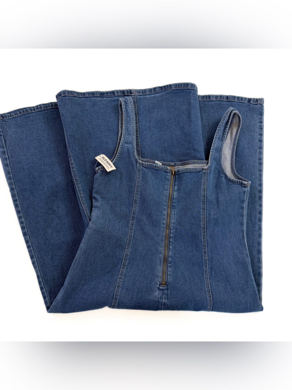 Old Navy Dress Womens Medium Seamed Square Neck Midi Fit & Flare Denim New - Picture 9 of 9